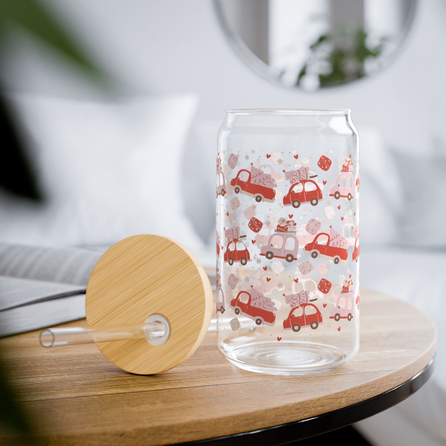 Festive Holiday Cars Sipper Glass